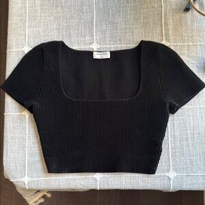 Aritzia Black Ribbed Crop Bodysuit